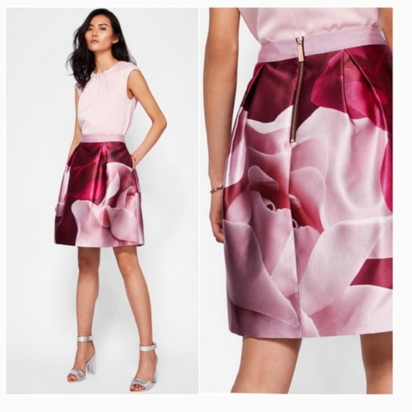Ted Baker Nell Porcelain Rose full skirt maroon pink size 1 nwot